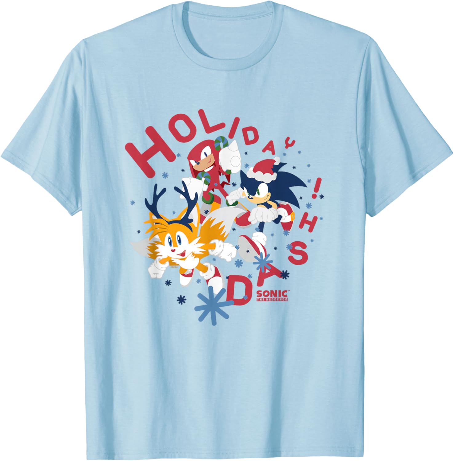 Sonic The Hedgehog Christmas Holiday Dash Vintage Shot T-Shirt - T-Shirt | Light Blue