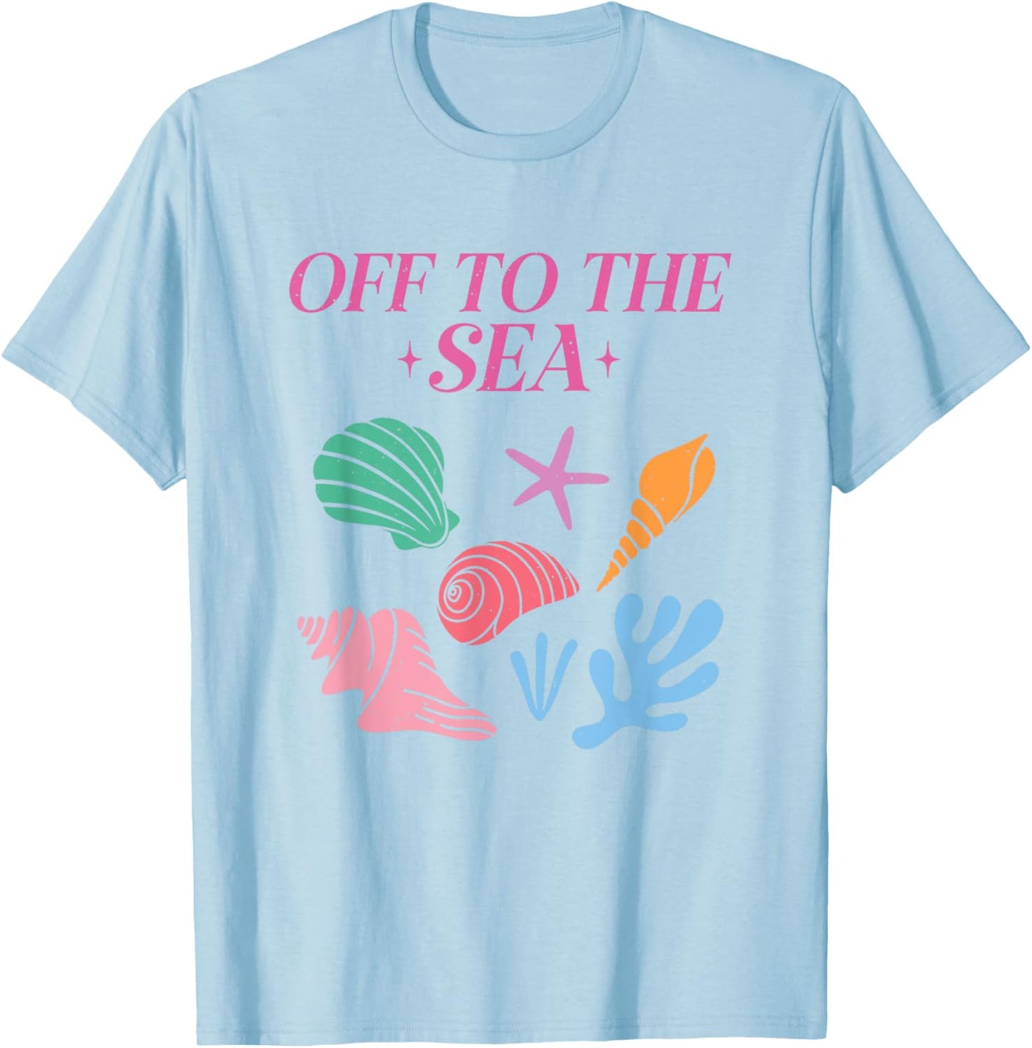 Off To The Sea Summer Cute Beach Colorful Seashells Starfish Women Girls Kids T-Shirt - T-Shirt | Light Blue
