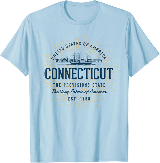 Vintage Styled State of Connecticut Retro T-Shirt - T-Shirt | Light Blue