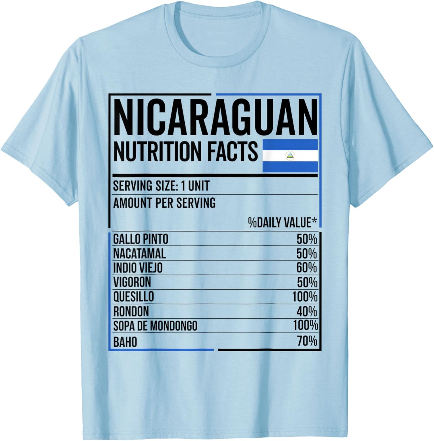 Nicaraguan Nutrition Facts Nica Camiseta Nicaragua Nicayo T-Shirt - T-Shirt | Light Blue