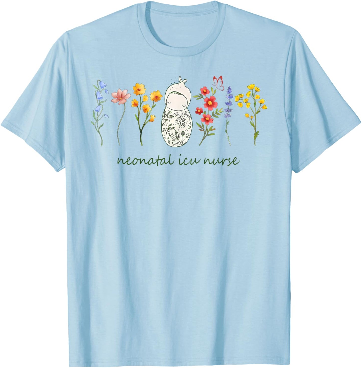 Nicu Nurse Floral NICU Boho Neonatal Intensive Care Nurse T-Shirt - T-Shirt | Light Blue