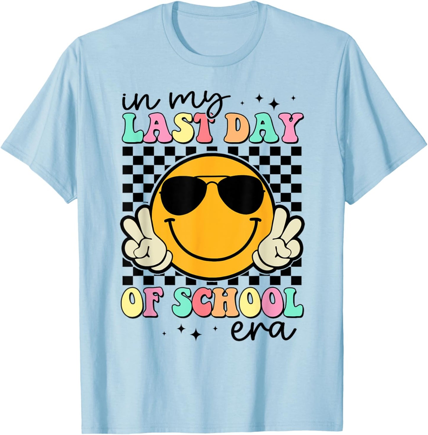 In My Last Day Of School Era Retro Smile Teacher Kids T-Shirt - T-Shirt | Light Blue