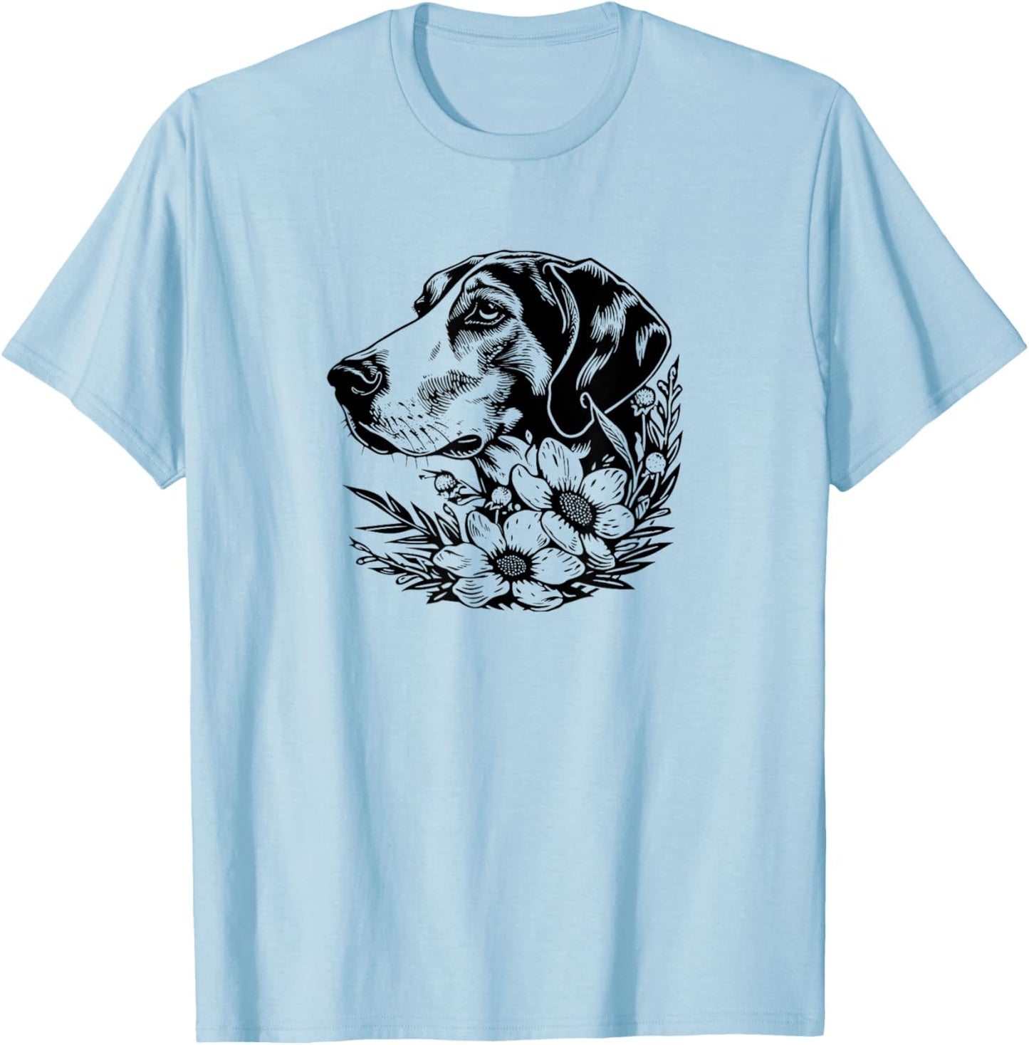 Cute Floral Illustration Art American Foxhound Lover T-Shirt - T-Shirt | Light Blue