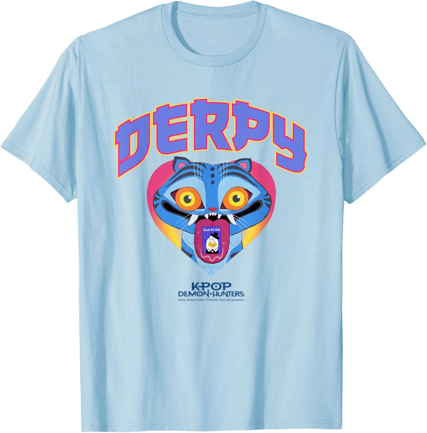 KPop Demon Hunters Derpy Collegic Offiziell lizenziert T-Shirt - T-Shirt | Light Blue