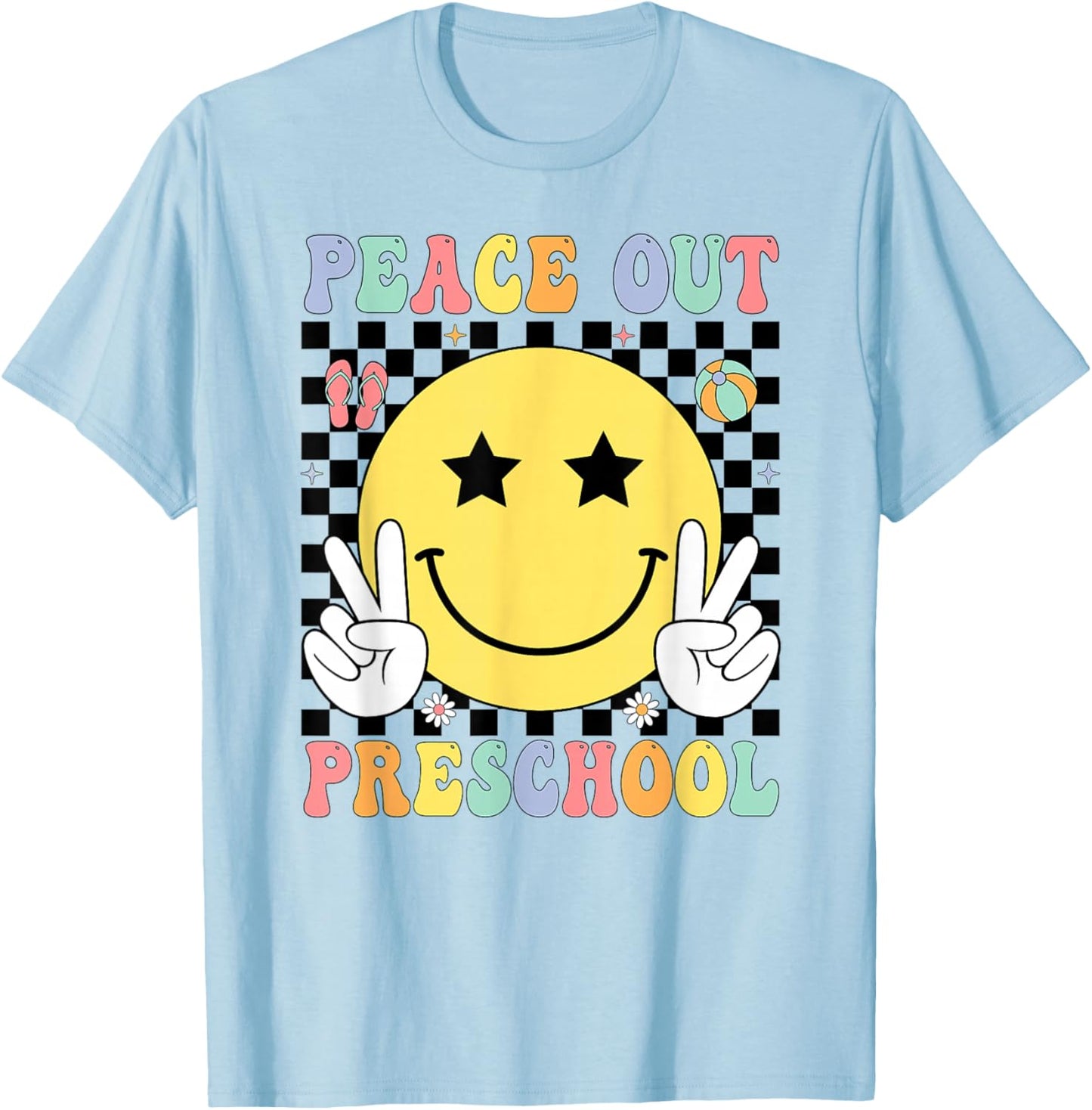 Peace Out Preschool Graduation Smile Face Last Day School T-Shirt - T-Shirt | Light Blue