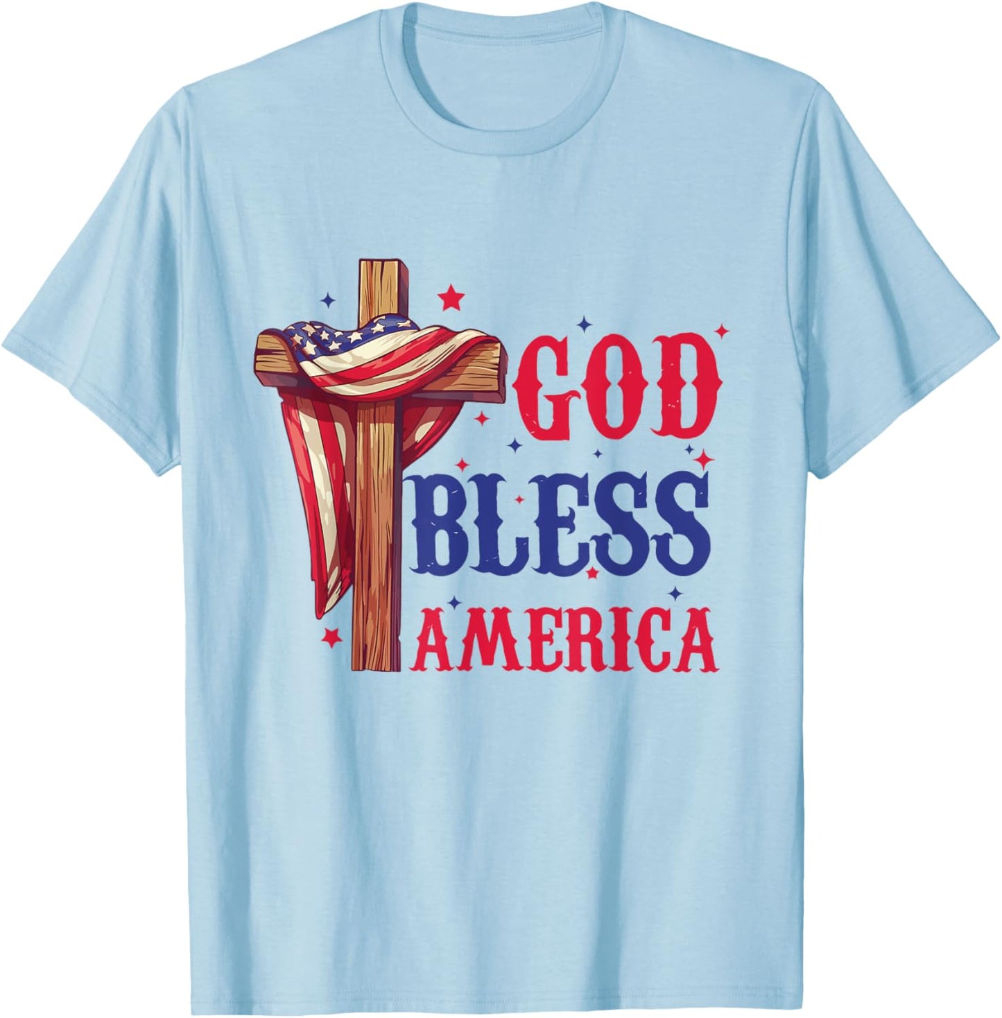 Flag God Bless America Fourth of July Shirt T-Shirt - T-Shirt | Light Blue