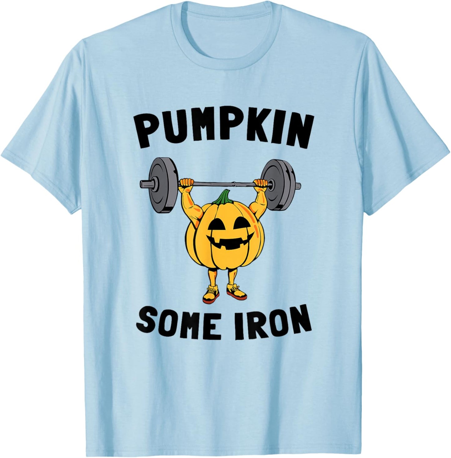 Pumpkin Some Iron Funny Halloween Gym Workout Lifting T-Shirt - T-Shirt | Light Blue