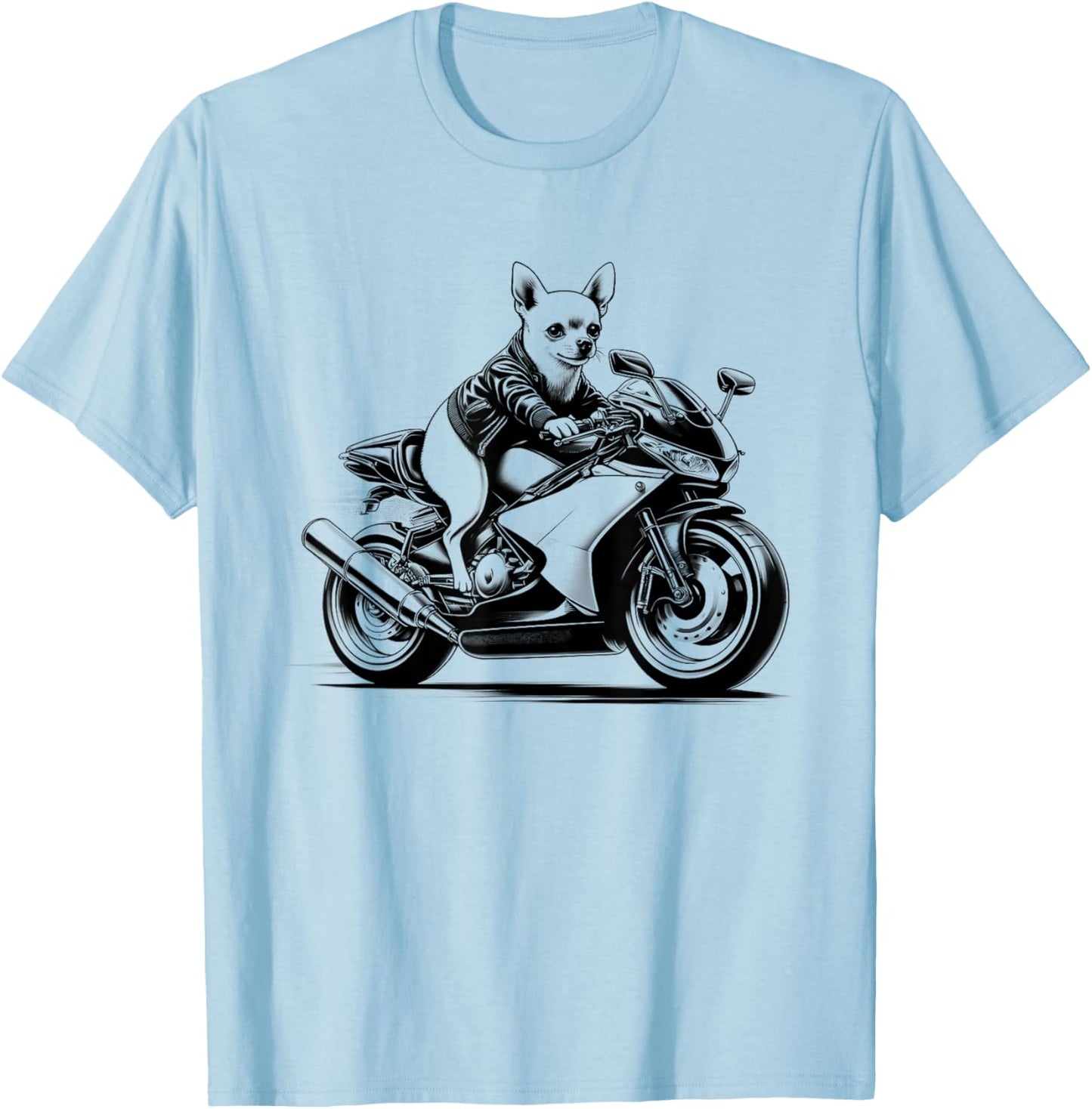 Cool Chihuahua Riding a Motorcycle Biker Dog Lover Women Kids T-Shirt - T-Shirt | Light Blue