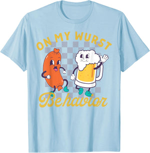 On My Wurst Behavior Sausage and Beer T-Shirt - T-Shirt | Light Blue