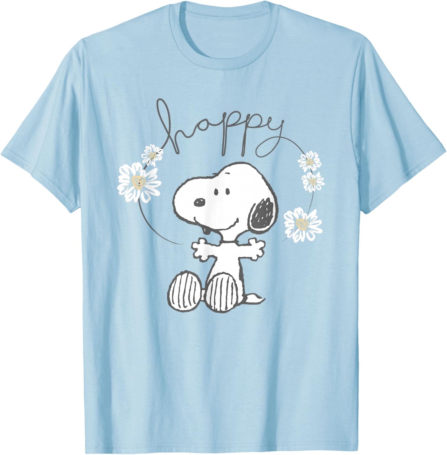 Peanuts Snoopy Happy Surrounded By Daisies T-Shirt - T-Shirt | Light Blue
