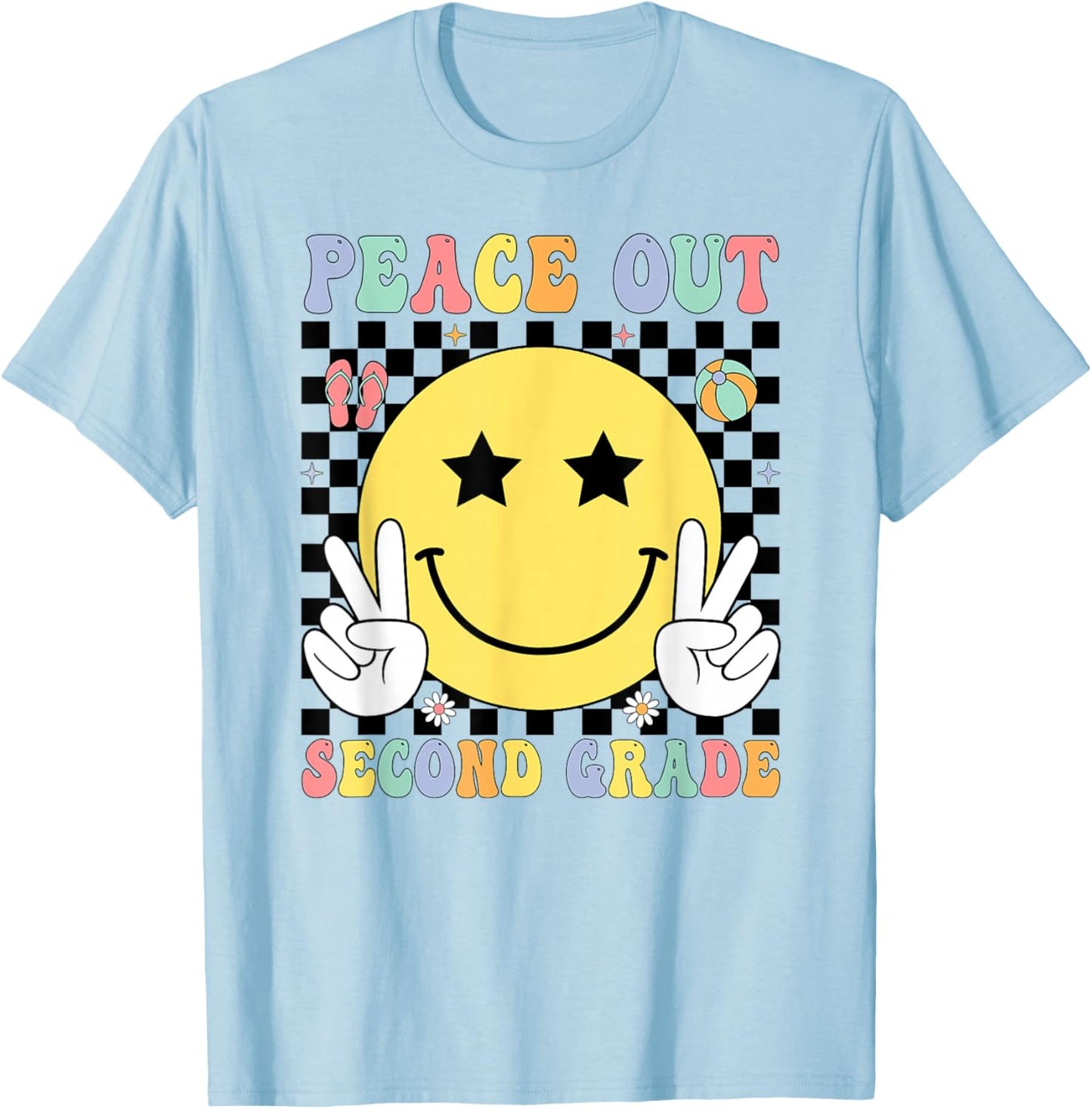 Peace Out Second Grade Graduation Smile Face Last Day School T-Shirt - T-Shirt | Light Blue