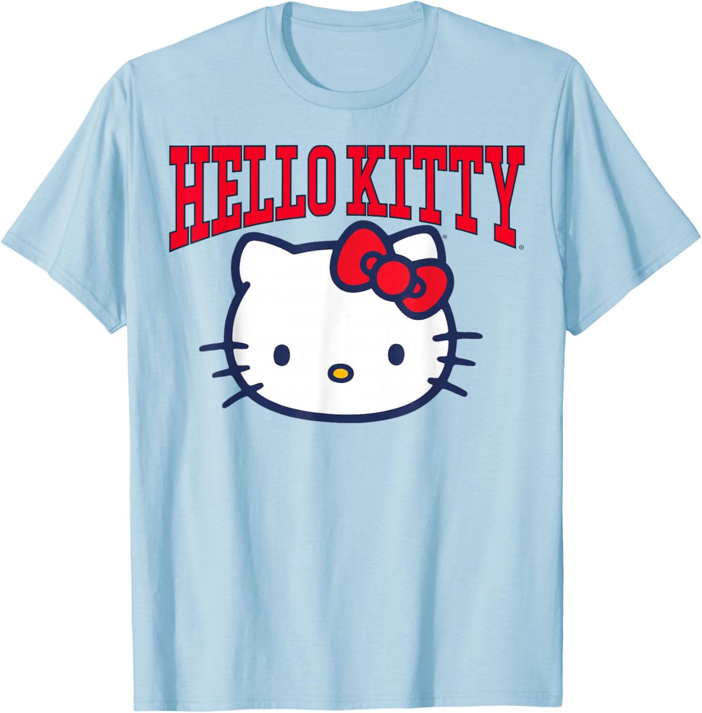Hello Kitty Varsity Style Big Face Logo T-Shirt - T-Shirt | Light Blue