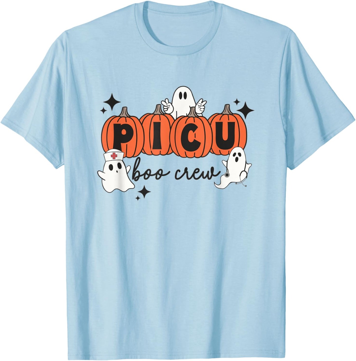 Halloween PICU Boo Crew Spooky PICU Nurse Squad Hospital T-Shirt - T-Shirt | Light Blue