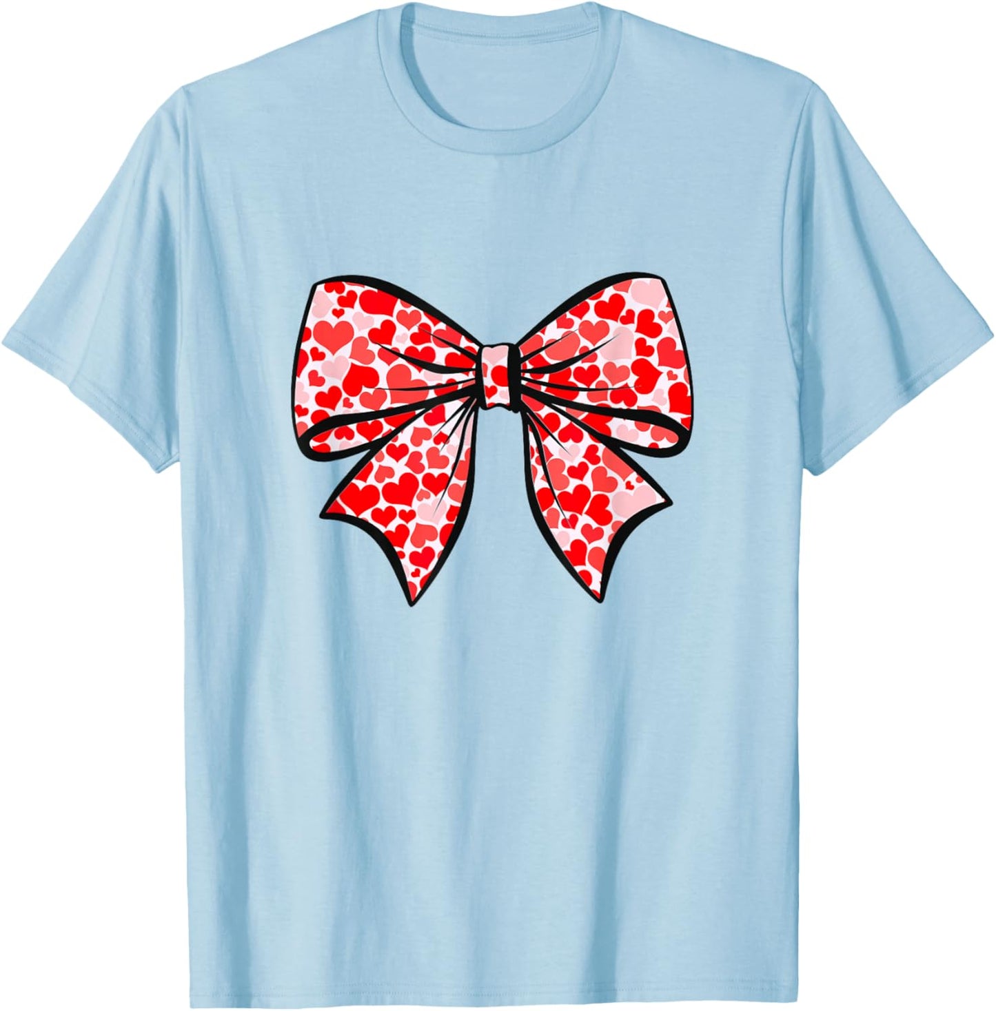 Coquette Bow with Hearts Soft Girl Aesthetic T-Shirt - T-Shirt | Light Blue