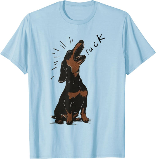 Angry - Dachshund Dog Fuck Howling Yelling Art T-Shirt - T-Shirt | Light Blue