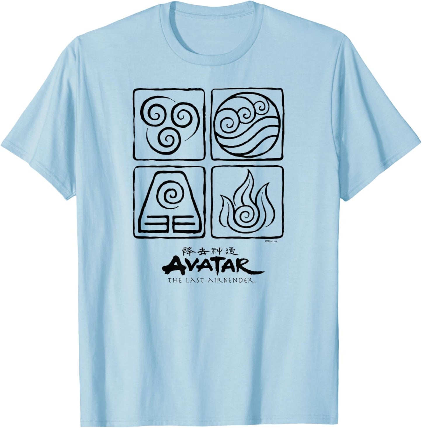 Avatar The Last Airbender - Fire Earth Water Air Elements T-Shirt - T-Shirt | Light Blue