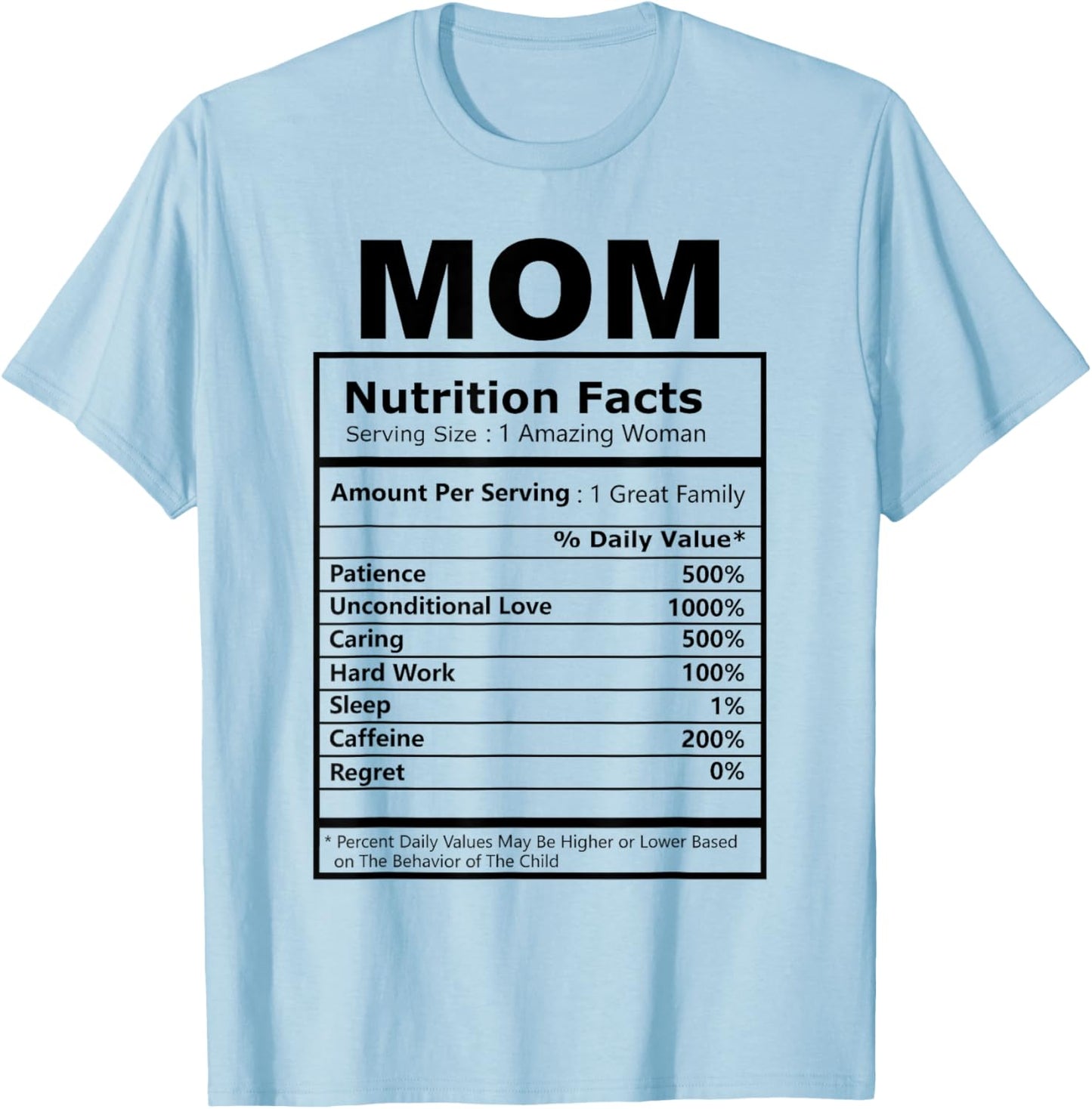 Mom Nutrition Facts Mother's Day Mama Mommy Wife Funny T-Shirt - T-Shirt | Light Blue