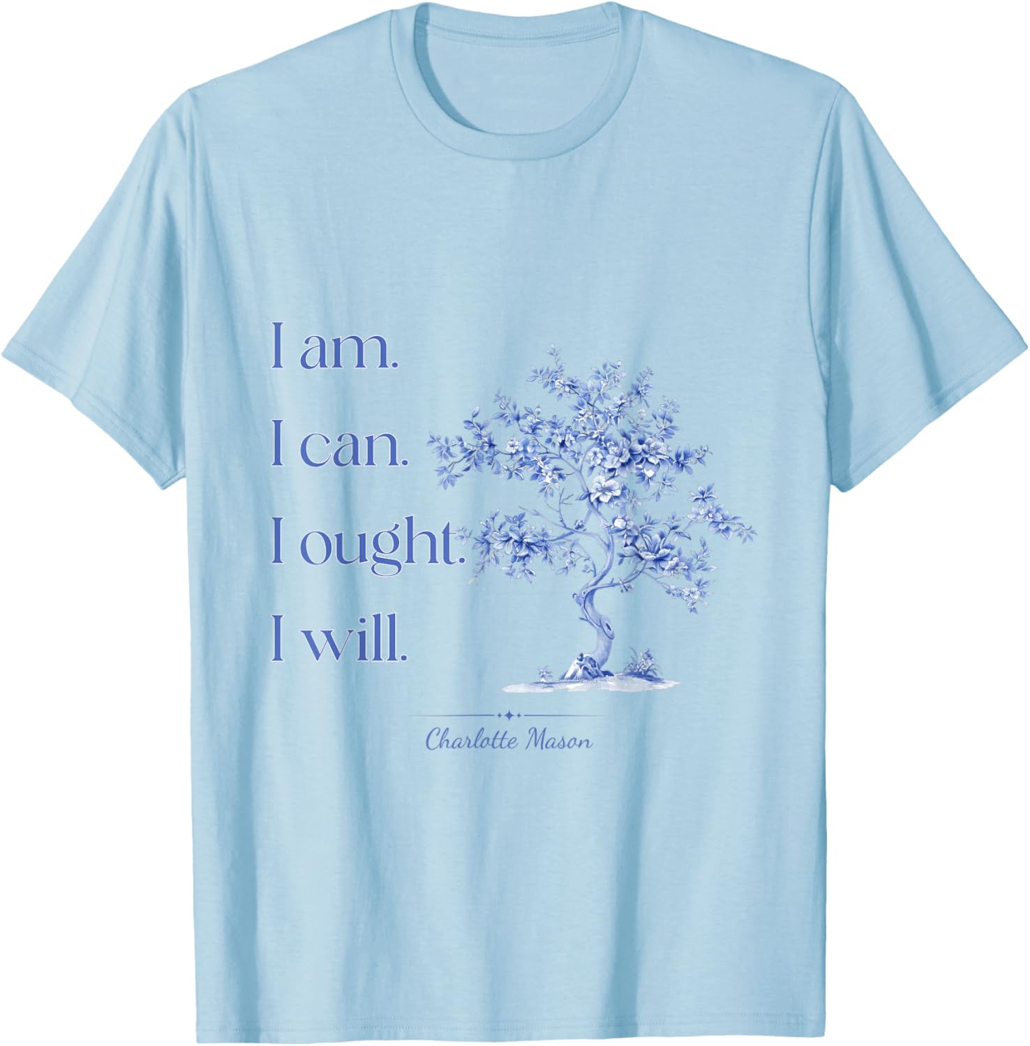Charlotte Mason Home School Blue Toile Tree Design T-Shirt - T-Shirt | Light Blue
