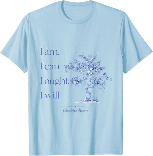 Charlotte Mason Home School Blue Toile Tree Design T-Shirt - T-Shirt | Light Blue