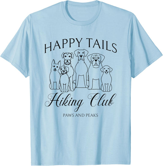 Happy Tails Dog Hiking Club Mountain Adventure Outdoors T-Shirt - T-Shirt | Light Blue