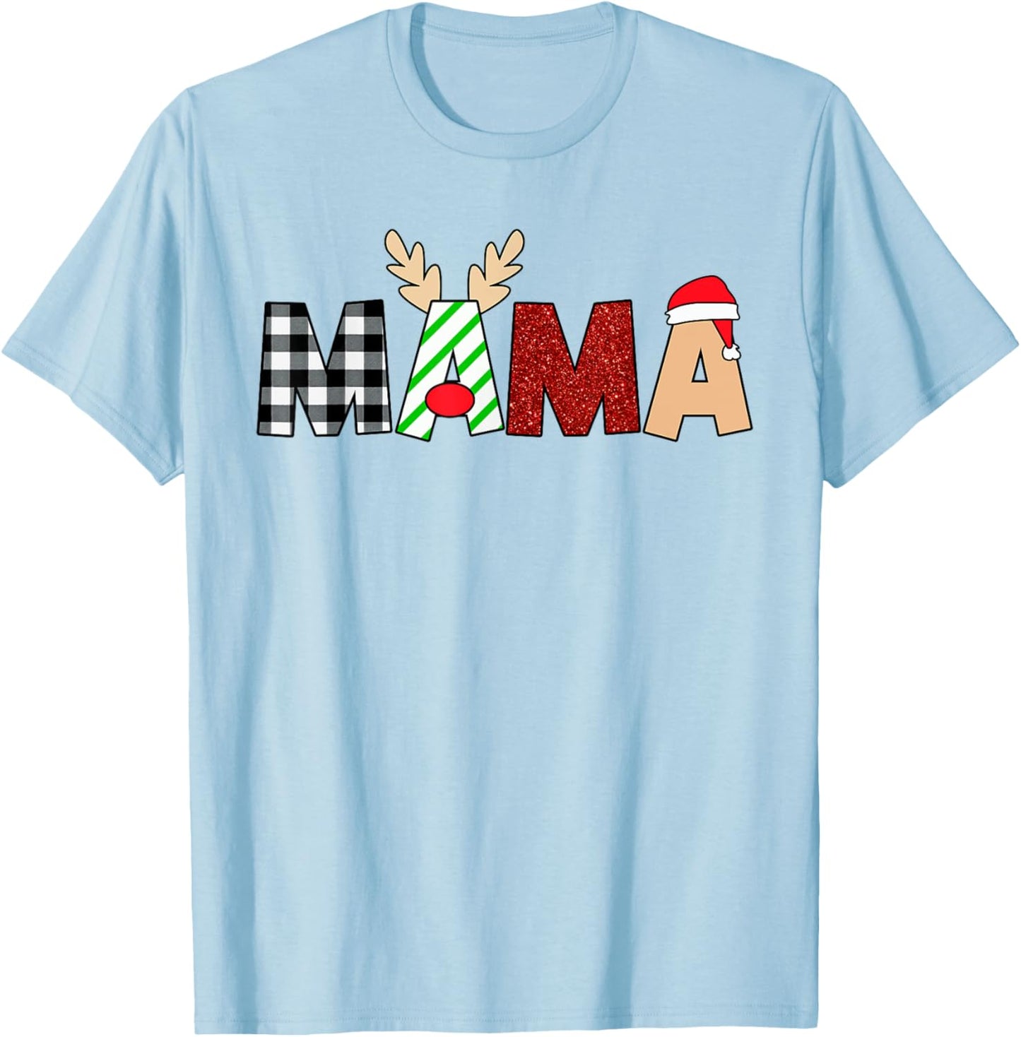 Mama Santa Christmas Family Matching Pajamas Mama Xmas T-Shirt - T-Shirt | Light Blue