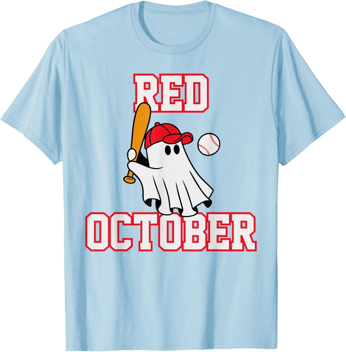 Red October Halloween Ghost Playing Baseball Sport Women Men T-Shirt - T-Shirt | Light Blue