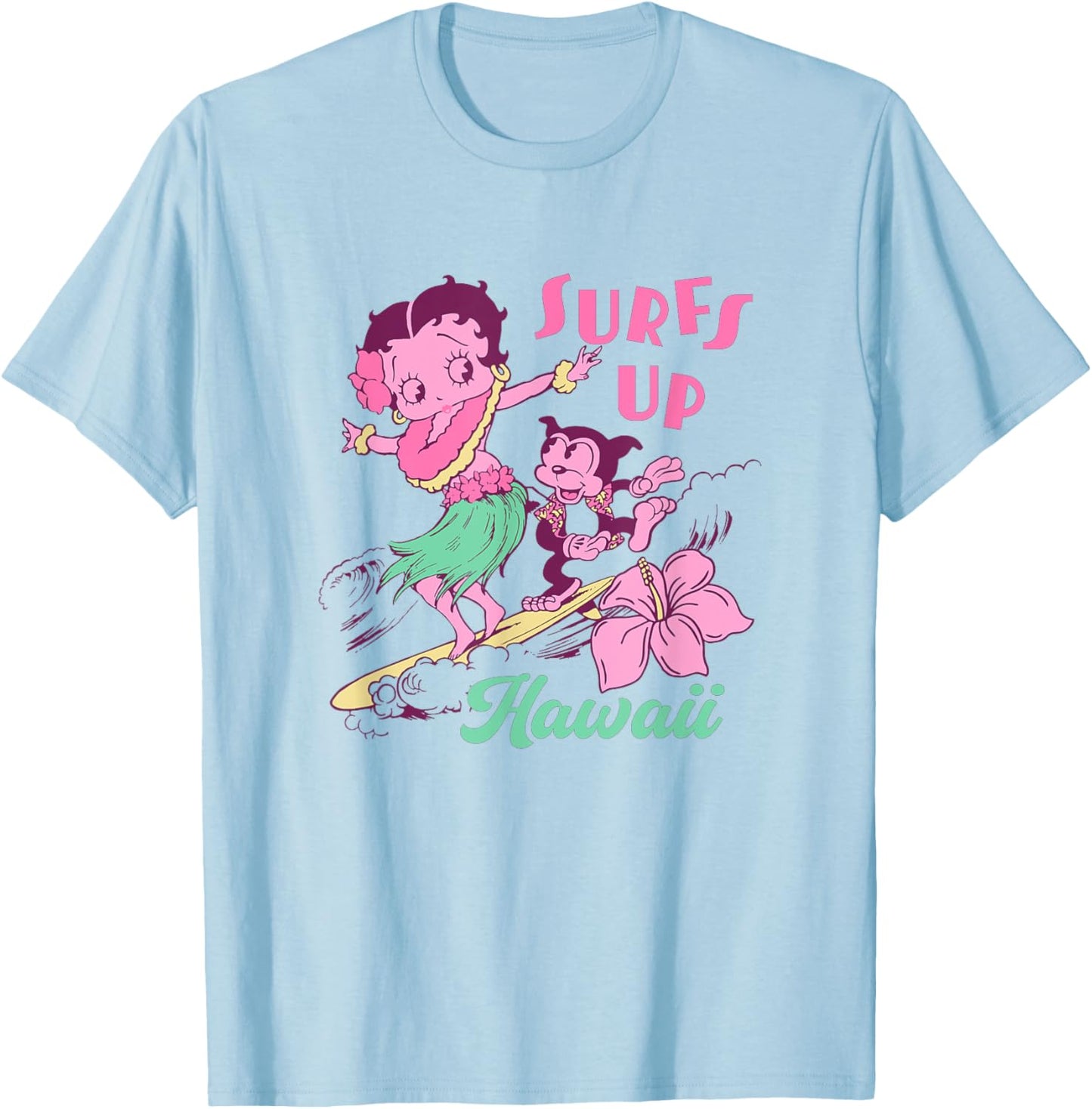 Betty Boop Surfs Up Hawaii Vintage Beach Betty T-Shirt - T-Shirt | Light Blue