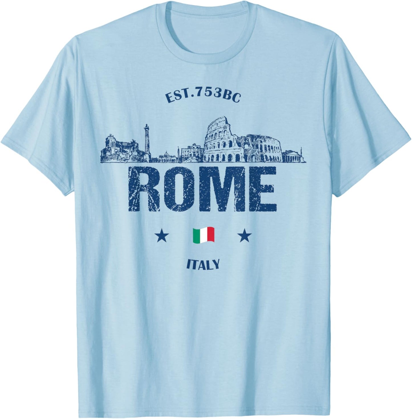 Rome Historical Landmarks Vintage Italy Flag T-Shirt - T-Shirt | Light Blue