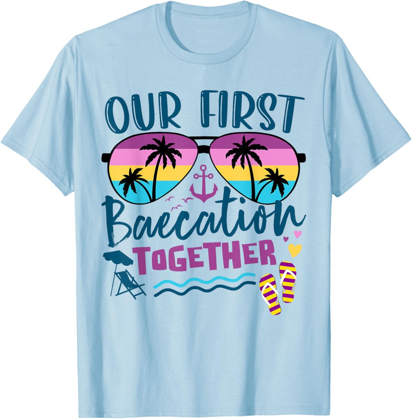 Our First Baecation 2025 Matching Couples Romantic Vacation T-Shirt - T-Shirt | Light Blue