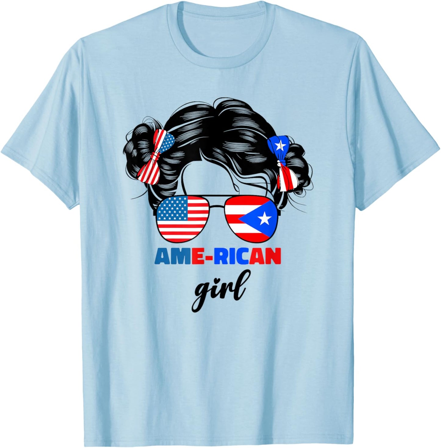 Half American And Puerto Rican Rico Flag Kids Baby Girls T-Shirt - T-Shirt | Light Blue