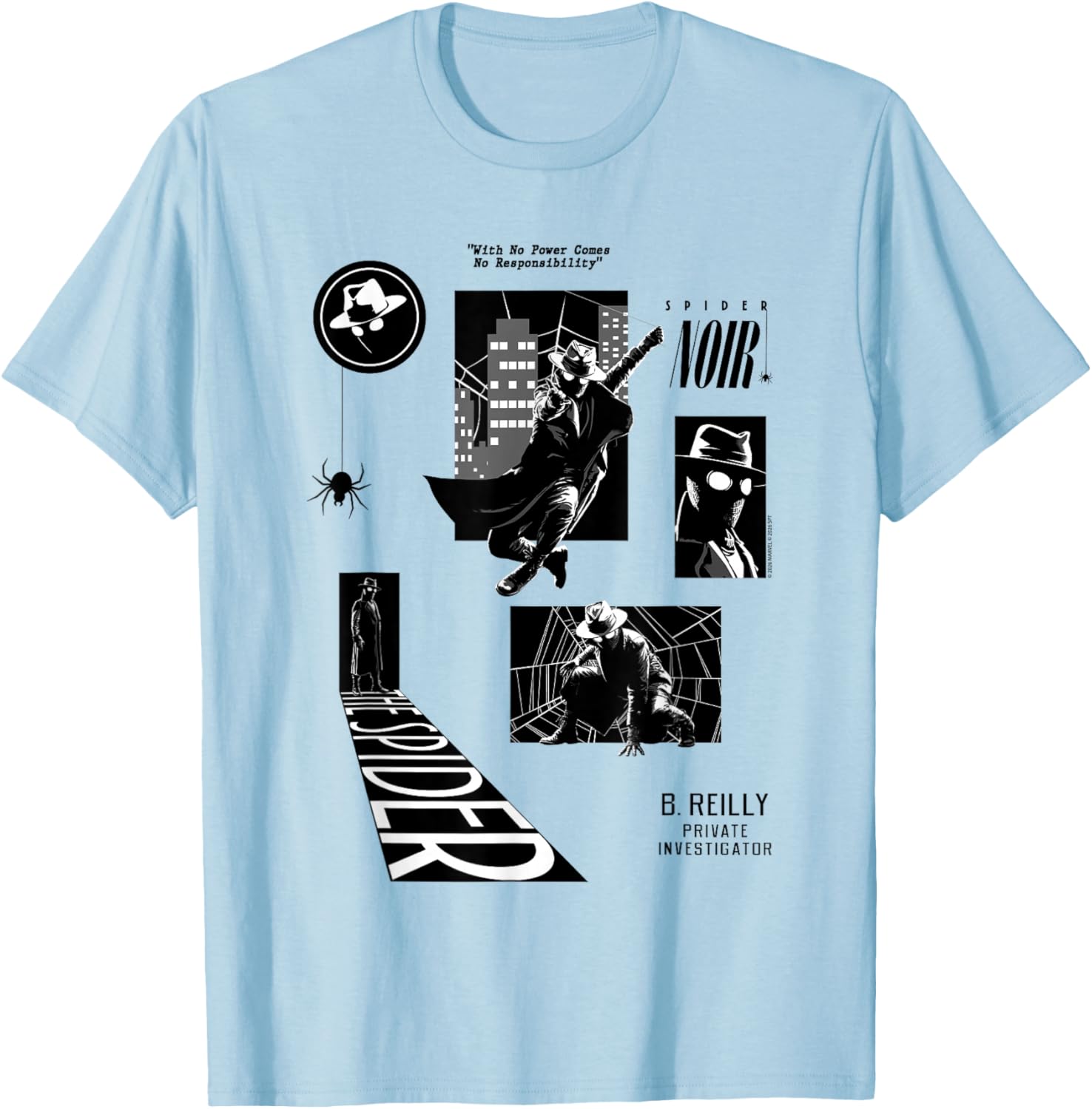 Marvel Spider-Noir Multiple Action Poses T-Shirt - T-Shirt | Light Blue