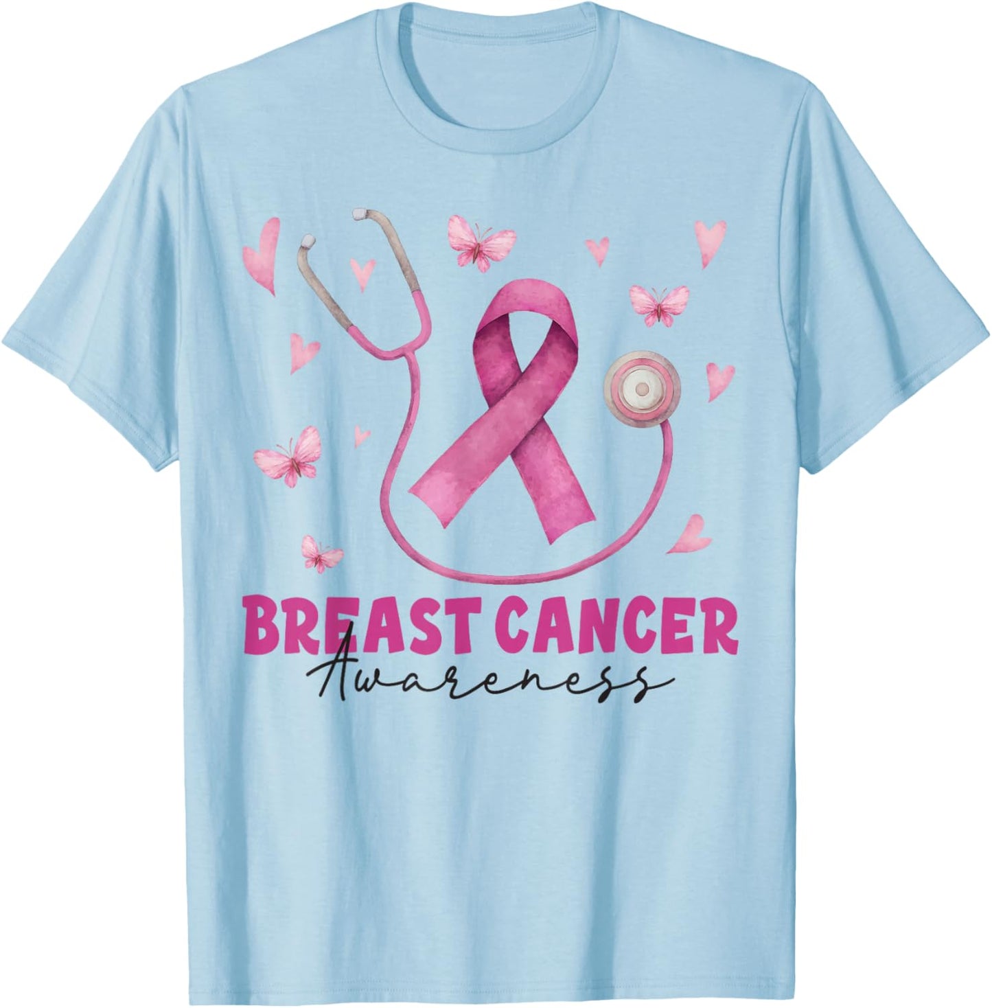 Pink Stethoscope Breast Cancer Awareness Nurse Scrub Women T-Shirt - T-Shirt | Light Blue