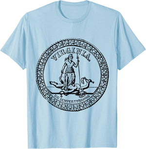 Vintage Seal of Virginia Sic Semper Tyrannis T-Shirt - T-Shirt | Light Blue