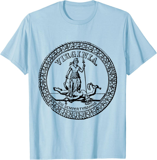 Vintage Seal of Virginia Sic Semper Tyrannis T-Shirt - T-Shirt | Light Blue