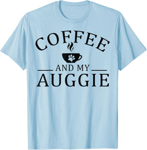 Auggie Dog And Coffee T-Shirt - T-Shirt | Light Blue