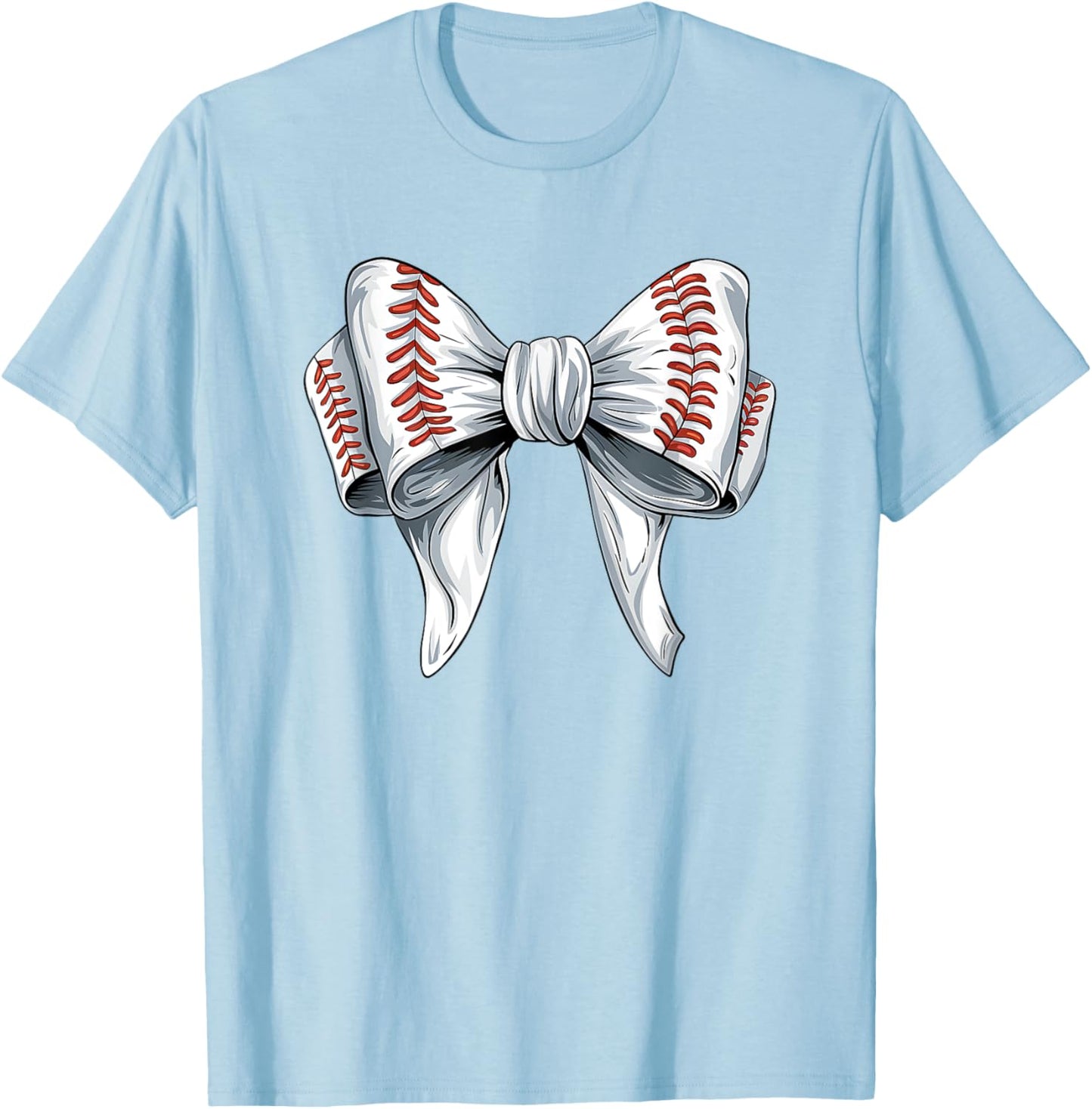 Baseball Coquette Bow Woman Girls Baseball Mom Fun T-Shirt - T-Shirt | Light Blue