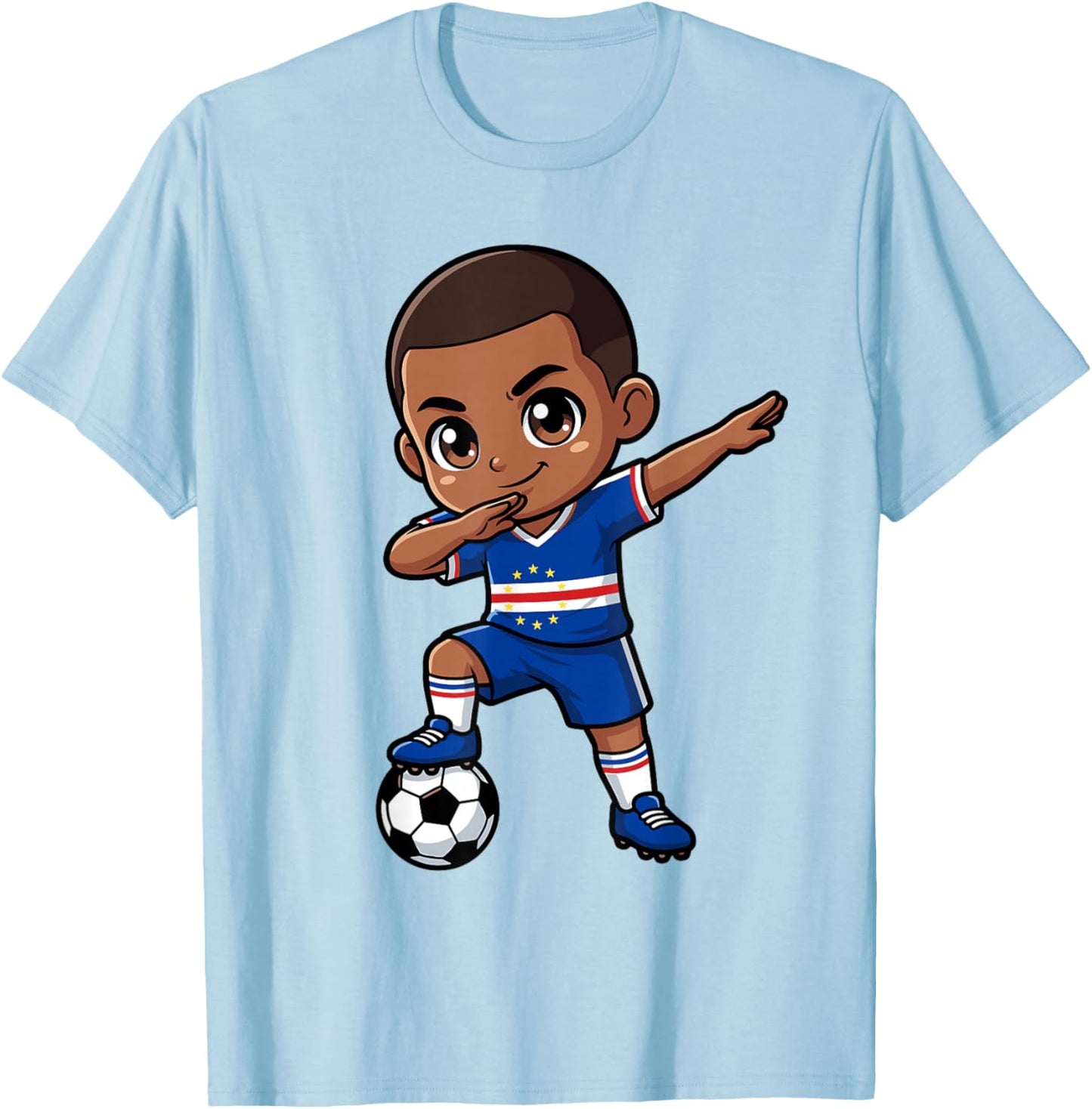 Cape Verde Kid Goal Cartoon Cabo Verde Flag for Kids T-Shirt - T-Shirt | Light Blue