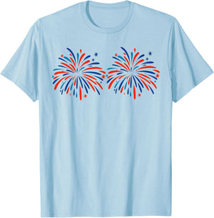 Just Here for The Fireworks Patriotic Couple T-Shirt - T-Shirt | Light Blue