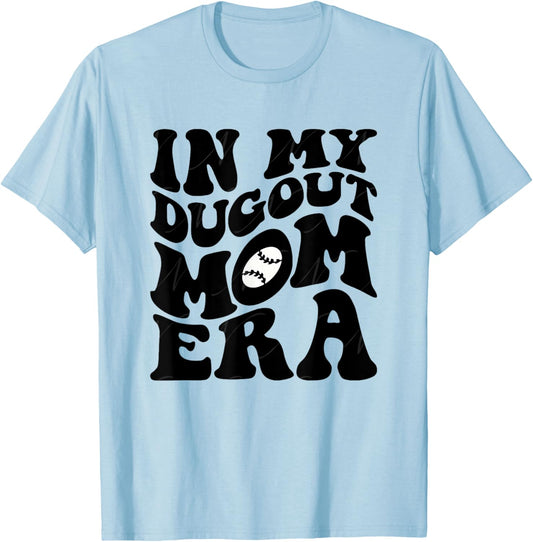 Groovy In My Dugout Mom Era Funny Baseball Mother's Day T-Shirt - T-Shirt | Light Blue