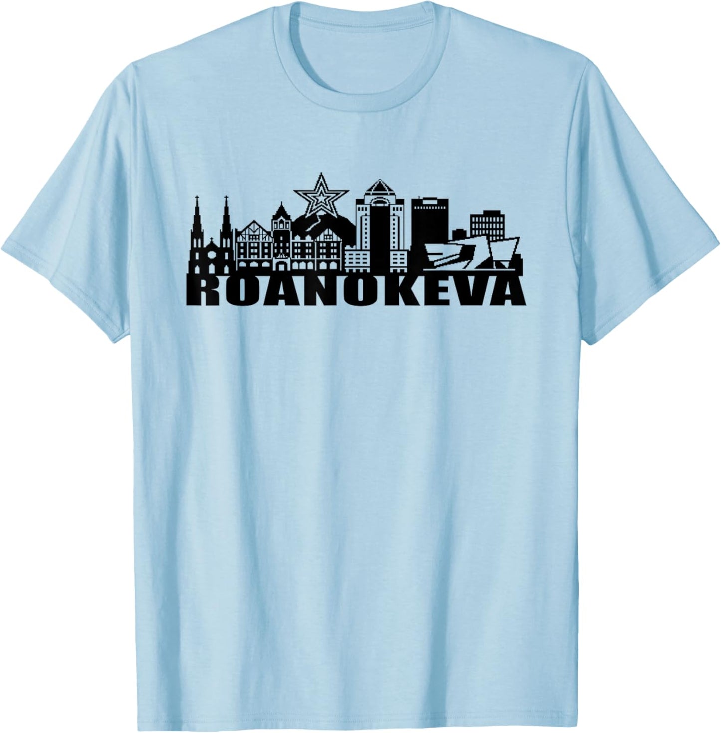 Roanoke VA Minimalist Pixel City Skyline Roanoke Star T-Shirt - T-Shirt | Light Blue