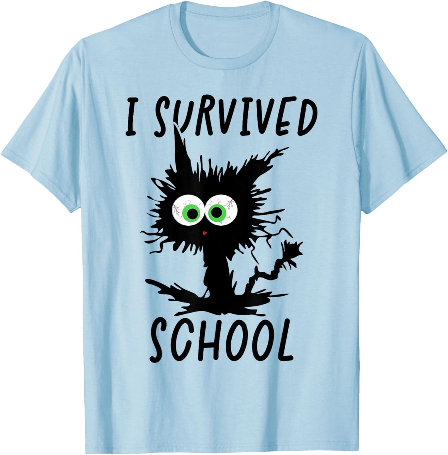 I Survived School Cat Happy Last Day Of School Men Women Kids T-Shirt - T-Shirt | Light Blue