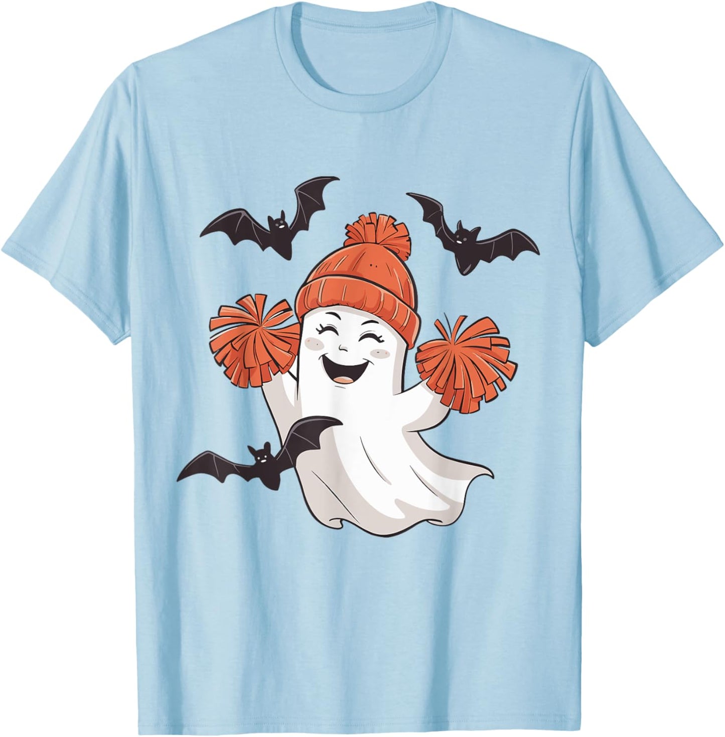 Funny Cheer Ghost Cheerleading Spooky Cheerleader Halloween T-Shirt - T-Shirt | Light Blue