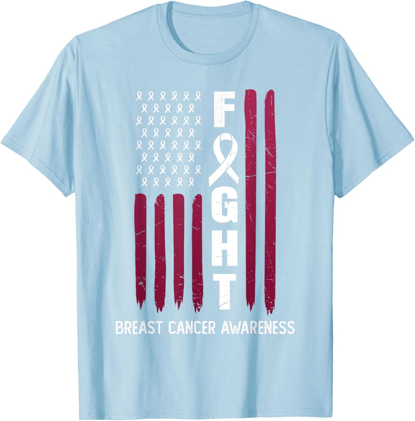 USA Pink Flag Breast Cancer Awareness Month - On Front T-Shirt - T-Shirt | Light Blue