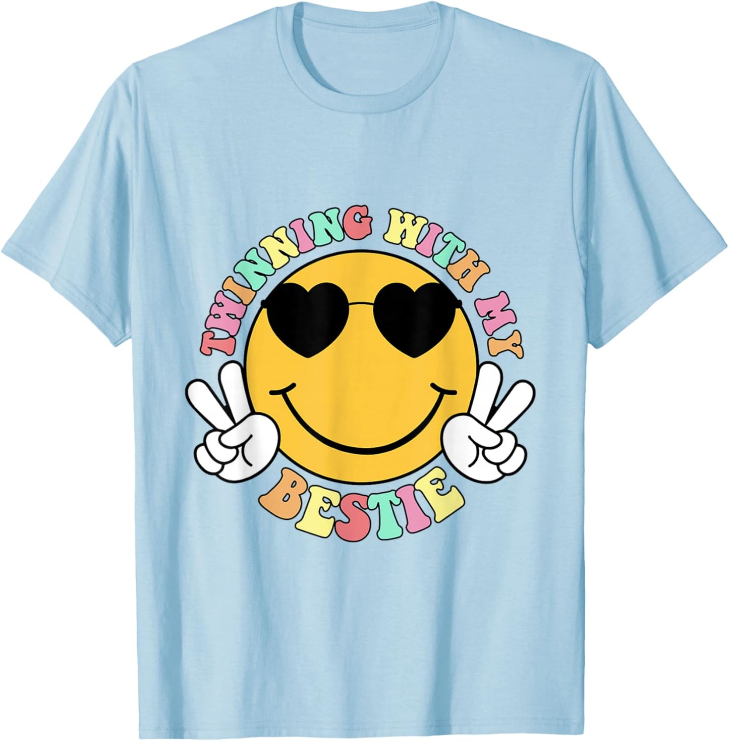 Twinning With My Bestie Girls Kids Smile Face Twinning Day T-Shirt - T-Shirt | Light Blue
