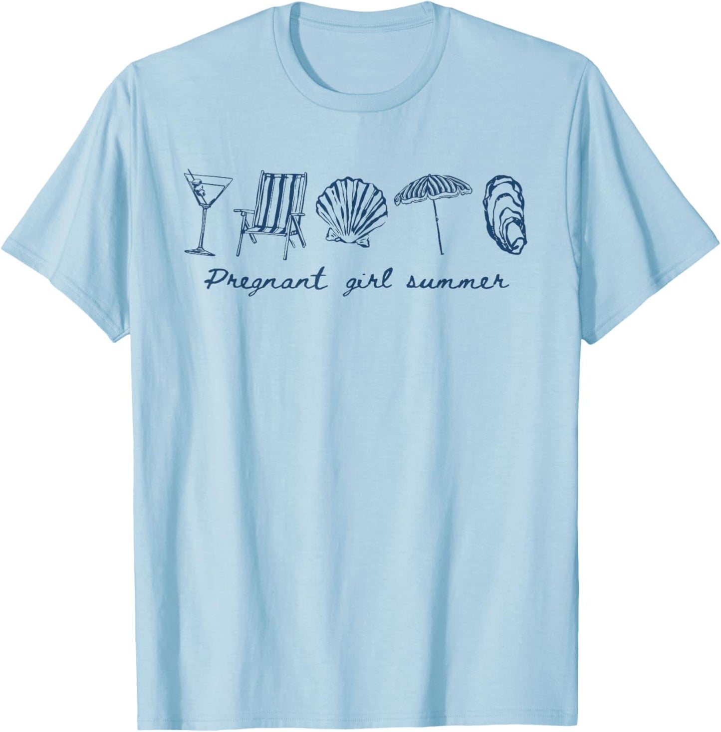 Pregnant Girl Summer Seashell Hawaii Beach Vacation New Mom T-Shirt - T-Shirt | Light Blue