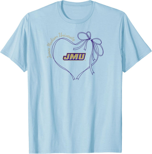 James Madison Dukes Bow Heart White Officially Licensed T-Shirt - T-Shirt | Light Blue