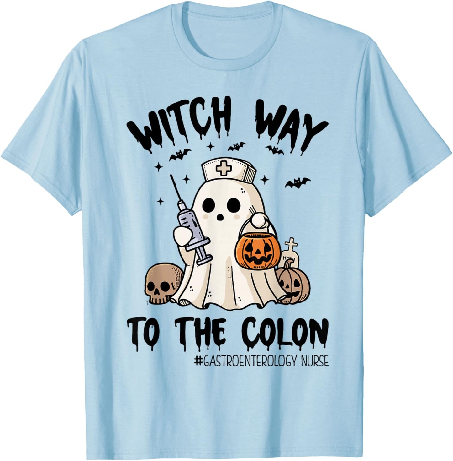 Gastroenterology Nurse Halloween Endo Nurse Ghost Endoscopy T-Shirt - T-Shirt | Light Blue