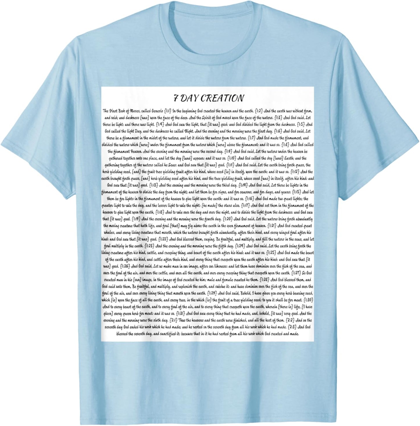 7 Day Creation Black Print T-Shirt - T-Shirt | Light Blue