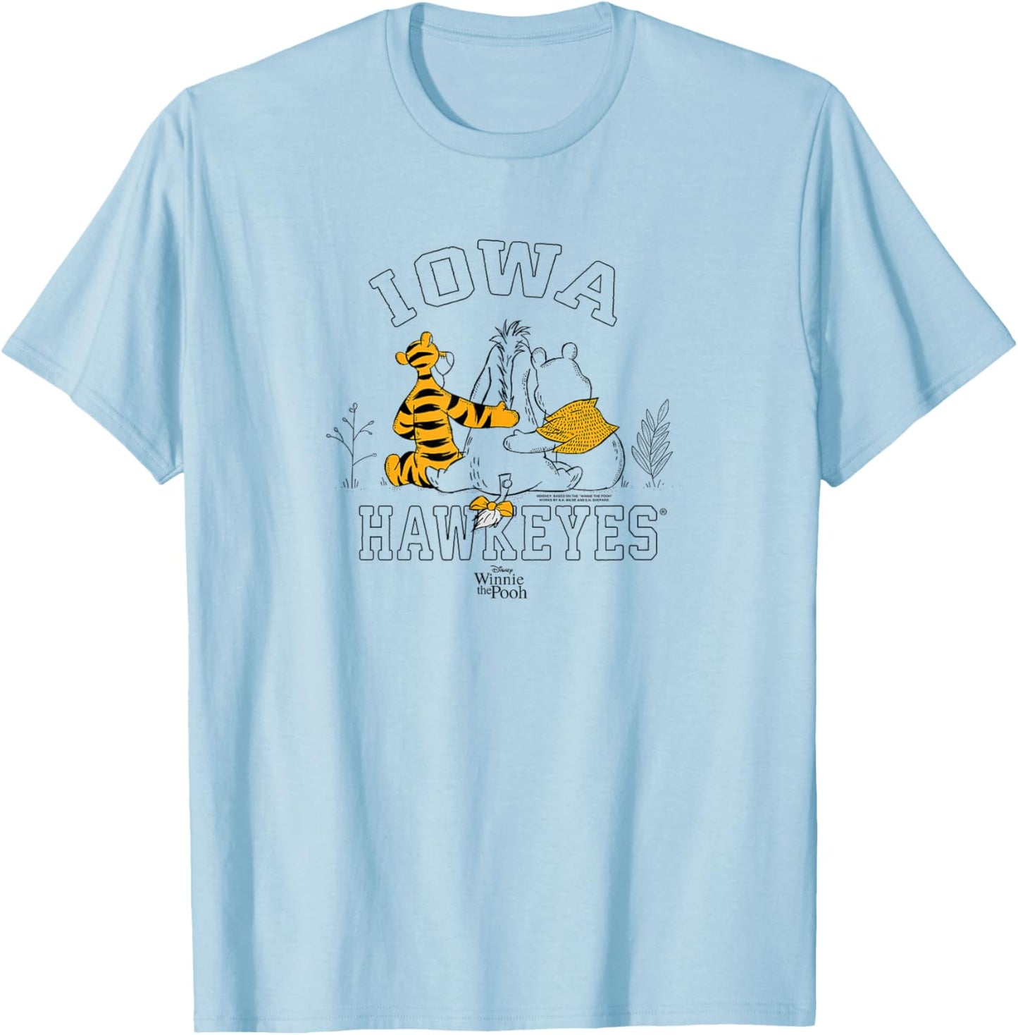 Iowa Hawkeyes Winnie The Pooh and Friends Gray T-Shirt - T-Shirt | Light Blue