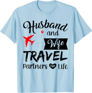 Couple Matching Husband And Wife Travel Partners For Life T-Shirt - T-Shirt | Light Blue